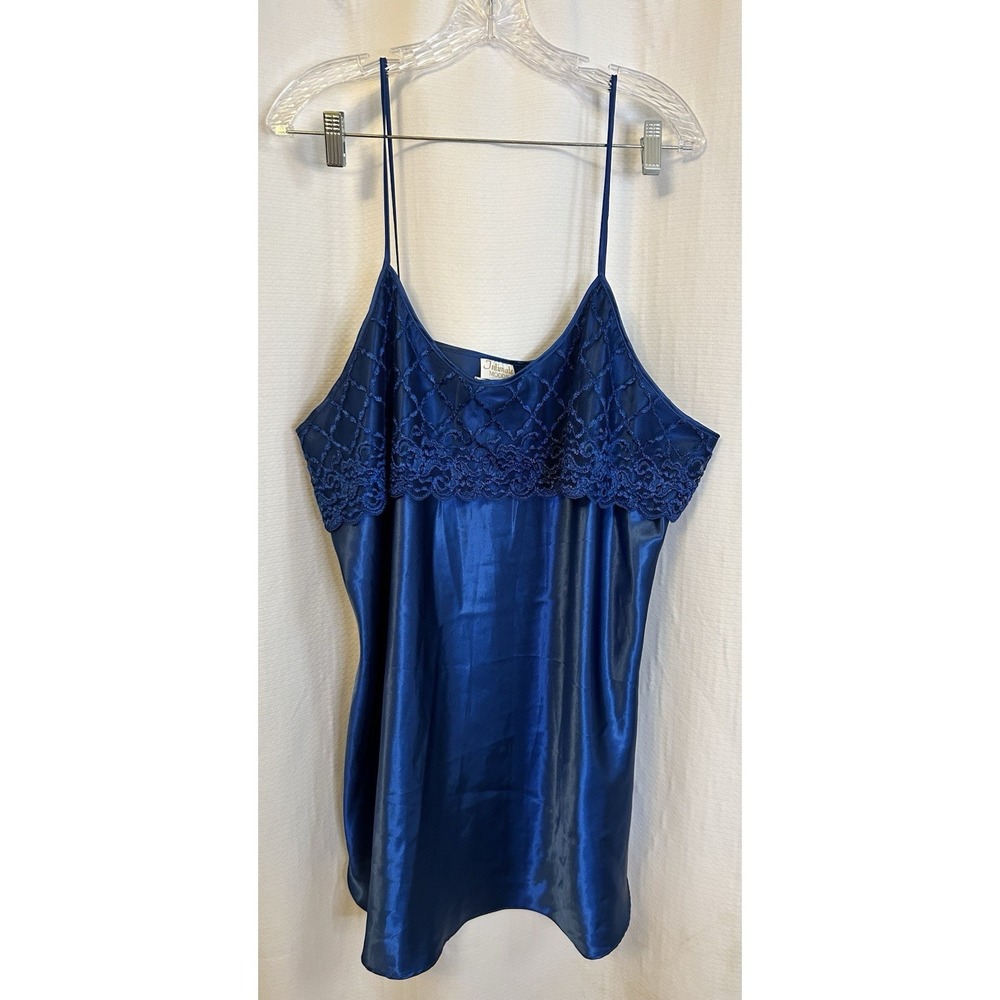 VTG 80s 90s Intimate Moods Nightgown Babydoll Blue Lace Satin Chemise 2X